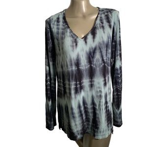NWT Deborah Viereck bluish green tie dye long sleeve v neck top Small side slit